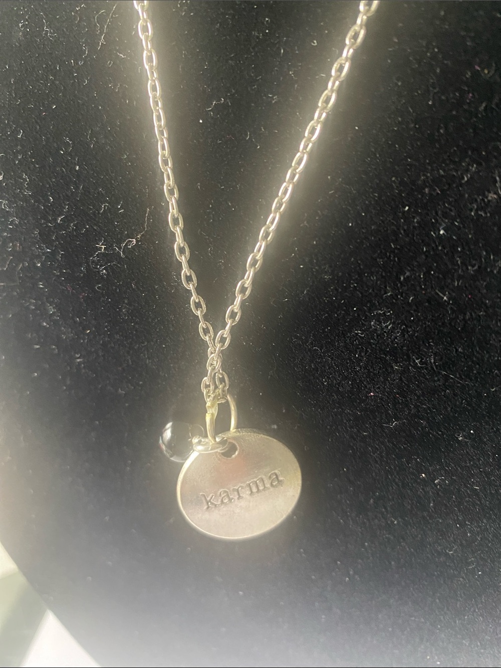 Karma Silver Pendant Necklace - 'Karma' Disc Charm
